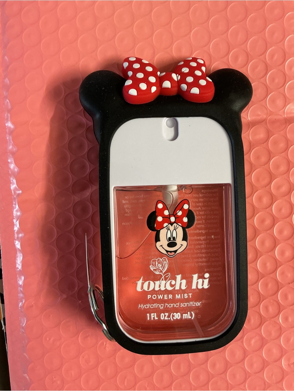 Red Hydrating Hand Sanitizer Spray with Black Silicone Case